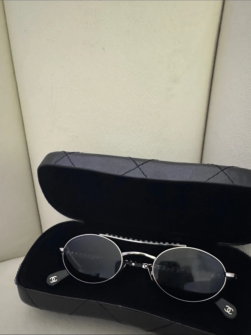 CHANEL Silver Frame Sunglasses with Dark Gray Lenses